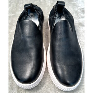 Sofft Fana Black Leather Slip On Platform Casual Shoes Sneakers Womens Size 7.5